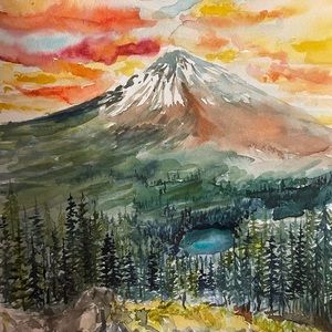 Watercolor painting original Mount Hood Oregon